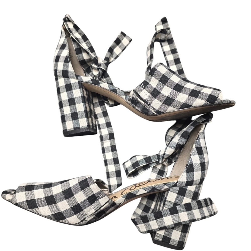 Sam Edelman Black & White Gingham Odele Sandals w/ Ankle Strap Women’s Size 9